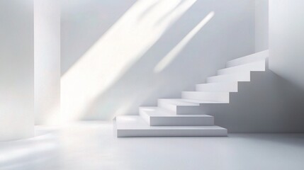 Fototapeta premium Soft White Silver Gradient Abstract Background with Stairs