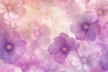 A soft, pastel floral background featuring various flowers in shades of pink and purple.