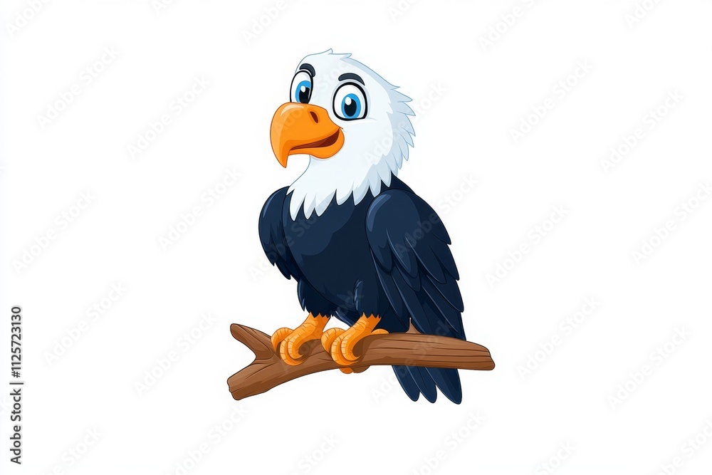 Aufkleber A clean 2D illustration of an eagle perched on a branch, with a bold and colorful design set against a white background
