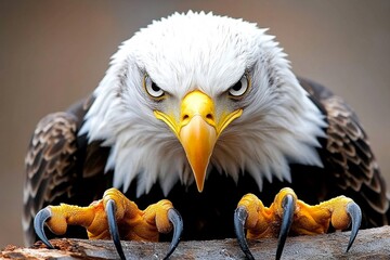 A close-up of an eagle powerful talons gripping a branch, showing their strength and sharpness
