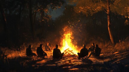 Night campfire scene with friends. (3)