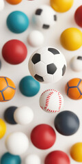 Colorful assortment of sports balls including soccer, baseball, and more