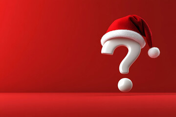 Question mark santa claus hat red background space christmas mystery concept.