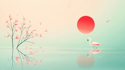 Cute flamingo silhouette against pastel water background serene nature scene tranquil environment artistic viewpoint for visual appeal