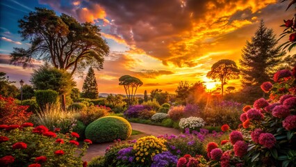Fototapeta premium Silhouette Garden Photography: Dark Romantic Backlit Flowers, Plants, and Trees