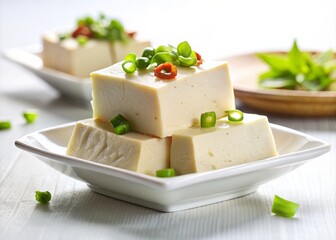 Silky Smooth Chinese Tofu: High-Resolution Images, White Background, Food Photography, Asian Cuisine, Vegan Recipe