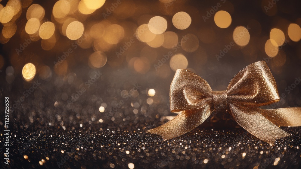 Aufkleber a golden ribbon forms an elegant bow on a sparkling surface, enhancing the festive new year atmosphe