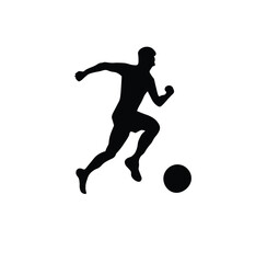 Football style silhouette. Football player. kicking the ball. Game. Sport. Shadow. Black. Man. Shape. Beautiful silhouette. Vector. On a white background.