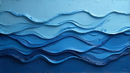 Fototapeta premium Abstract Blue Waves, Textured Impasto Ocean Art