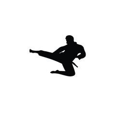 Taekwondo sport man silhouette vector.kicking style,illustration on white background