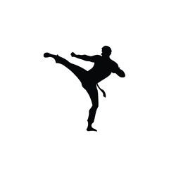 Silhouette of male model doing martial arts kick pose. Silhouette of martial arts kick pose.on white background,