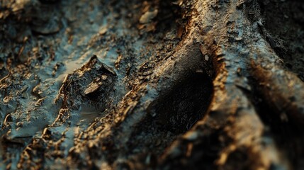 Close-up of muddy ground with tire tracks and water.