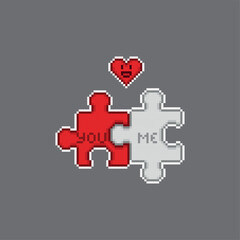 You and me, Valentine's day concept, puzzle pieces pixel art