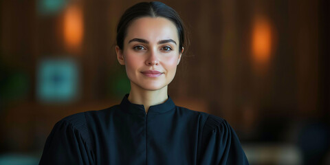 Obraz premium Young female judge, with her robe and serene face
