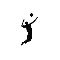 Black Silhouette of Man Playing Volleyball on White Background. Sport Logo, Vector Illustration