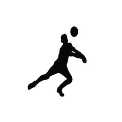 Black Silhouette of Man Playing Volleyball on White Background. Sport Logo, Vector Illustration,