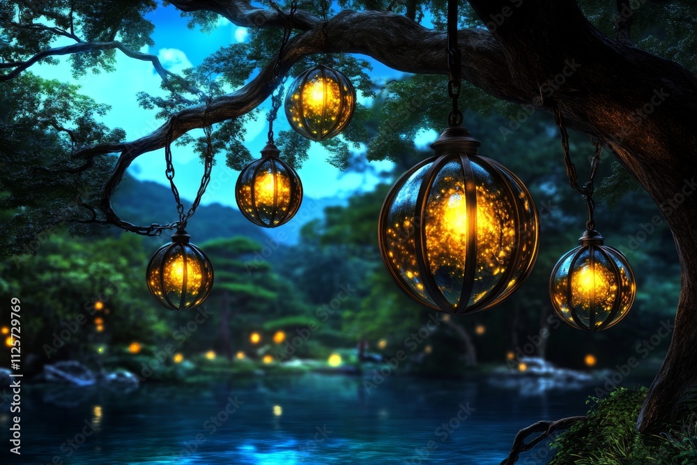 Aufkleber a magical ecommerce marketplace with floating products displayed in glowing orbs, set in a dreamy, e