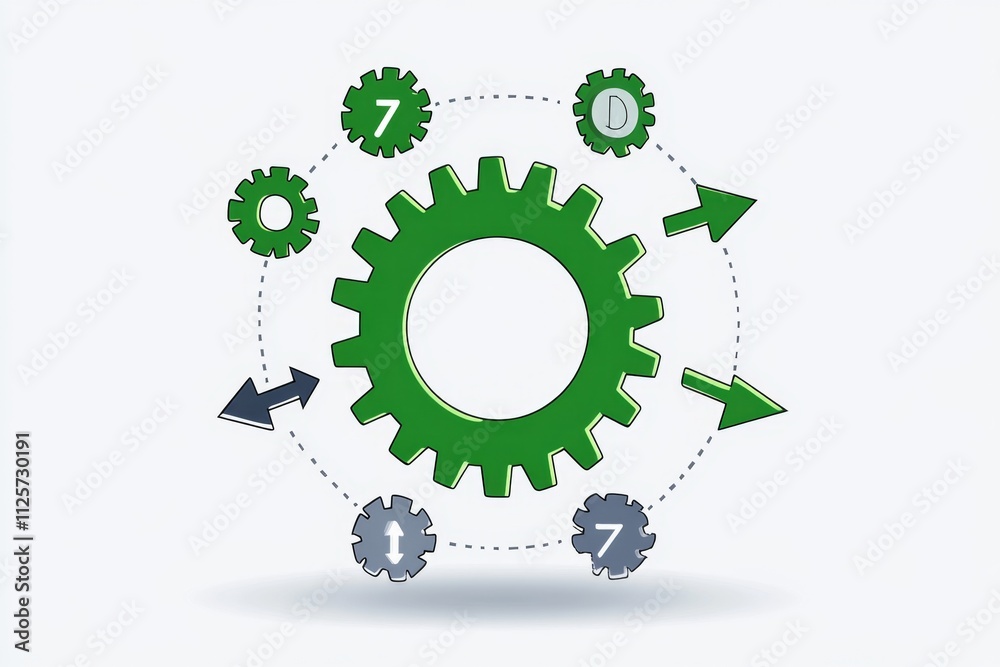 Aufkleber a minimalist flat design of a gear icon with arrows circling around it, symbolizing streamlined effi