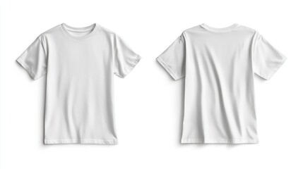 Blank white t-shirt mockup front and back view isolated on white background for apparel design presentations and marketing purposes.