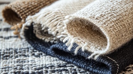Handcrafted textiles showcasing traditional cotton weaving techniques with intricate patterns and textures.