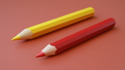 Colorful yellow and red pencils arranged on a complementary background showcasing creativity and artistic tools for design and education themes