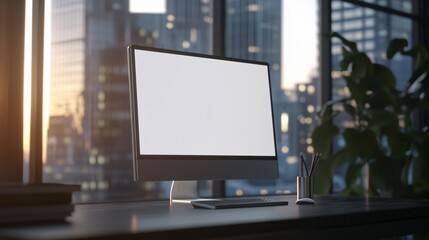 Fototapeta premium Modern Desktop Computer Cityscape Background