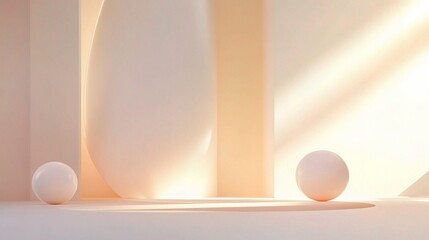 Fototapeta premium Soft Neutral Gradient Abstract Geometric Shapes in Light Room