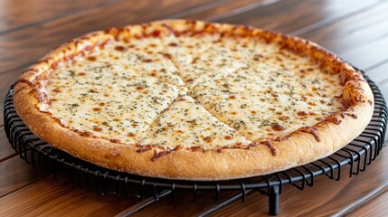 Deliciously baked Pizza Margherita with melted cheese and a golden crust on a wooden table setting