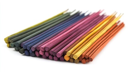 Fototapeta premium Vibrant assortment of traditional incense sticks arranged in an artistic fashion showcasing varied colors and textures for aromatic experiences