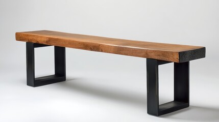 Modern wooden and metal bench design for contemporary interior or exterior seating solutions in stylish apartments and homes