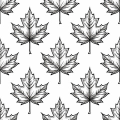 Fototapeta premium Delicate monochrome maple leaf imprint seamless pattern with detailed veins on white background