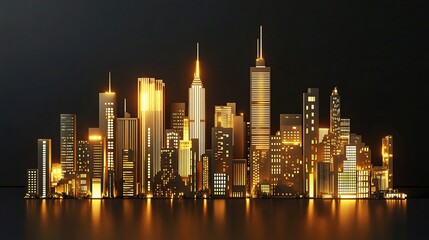 Fototapeta premium Vibrant 3D City Skyline with Glowing Lights at Night