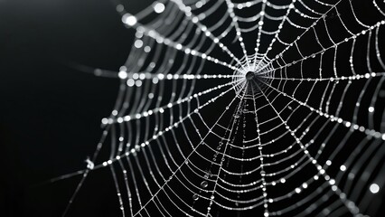 Macro Dew-Kissed Spiderweb, Intricate Nature Photography