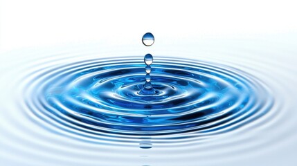 A single water droplet creates ripples in a calm blue surface, showcasing the beauty and tranquility of nature.