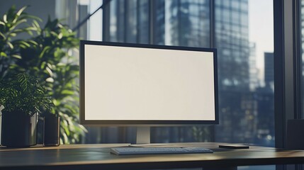 Fototapeta premium Modern desktop computer setup in contemporary office space