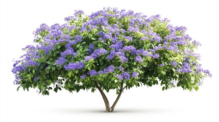 Fototapeta premium Tropical shrub Duranta repens Gold with lush golden foliage and vibrant lilac blue flowers isolated on white background for botanical themes