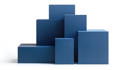 Naklejka premium Blue geometric boxes in varying sizes arranged creatively on a clean white background for modern design and presentation concepts