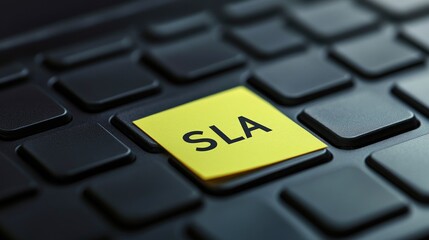 SLA acronym on sticky note highlighting service level agreement concept on black keyboard background for business and technology themes