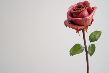 A vintage-style poster of a wilting rose, with bold typography and muted tones evoking a sense of melancholy