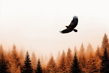 A vintage-style poster of an eagle flying above a forest, with muted colors and bold, classic typography evoking nostalgia