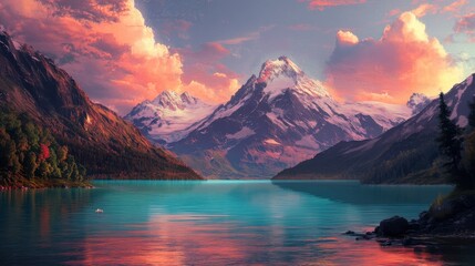 A beautiful mountain range with a lake in the foreground