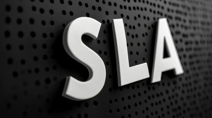 White letters forming SLA abbreviation for Service Level Agreement on a textured black pegboard surface.