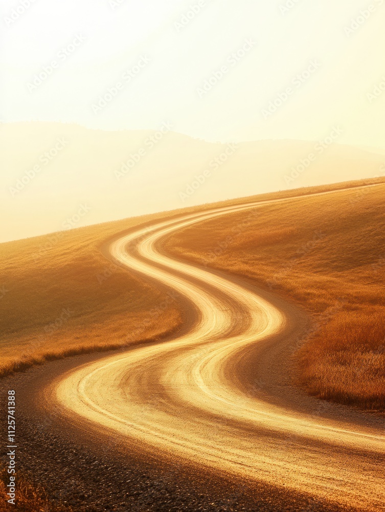 Poster a curved running track leads into the distance, surrounded by golden grass and an expansive sky at s