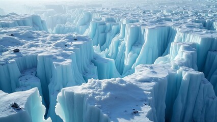 Arctic Glacier, Icy Blue Crevasses, Wind Sculpted Ice