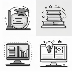 Minimalist education and training icons for academic, e-learning, and tutoring services, perfect for digital and print use.