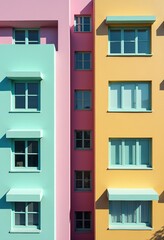 Vibrant Aerial View of Playful Pastel Architecture Featuring Geometric Patterns and Turquoise-Pink Walls, Perfect for Minimalist Photography Lovers
