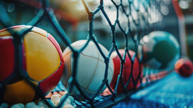 Volleyball net and different types of balls - Powered by Adobe