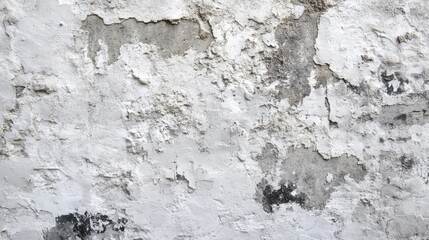 Obraz premium Textured white rough grunge concrete wall surface with peeling paint and uneven patches, ideal for backgrounds, abstract design, and construction themes, texture, wall, grunge.