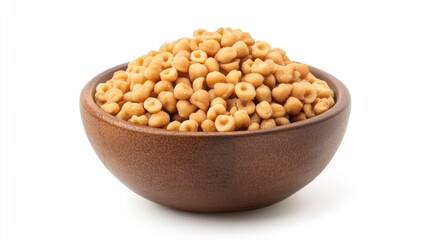Whole wheat atta ruti in a rustic wooden bowl, isolated on a clean white background, showcasing the texture and color of the ingredients, food, healthy eating, traditional cuisine.
