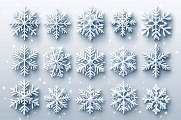 Collection of White Snowflakes on Light Blue Background